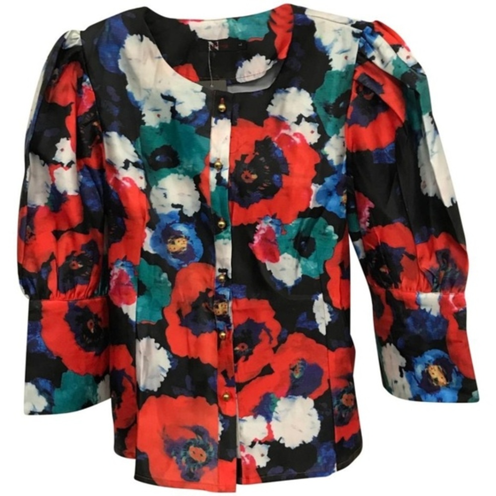 NWT Nancy Yang Floral Print Puff Sleeve Jacket